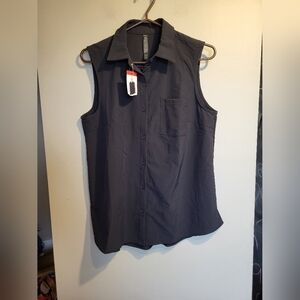 GAIAM Women's Sleeveless Black Button Down Shirt, Size Medium